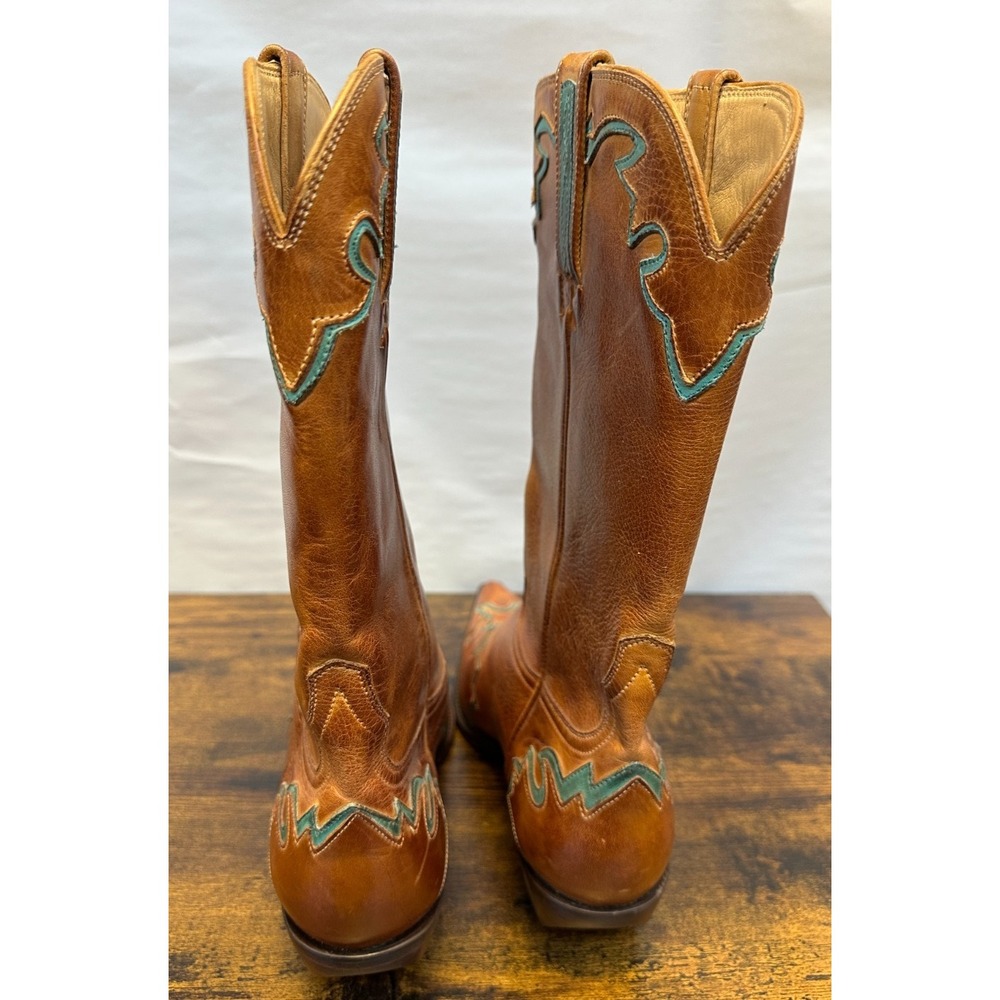 Charlie 1 Horse Tan Leather Turquoise Inlay Embroidered Western Boots Sz 9.5 B - Picture 15 of 16